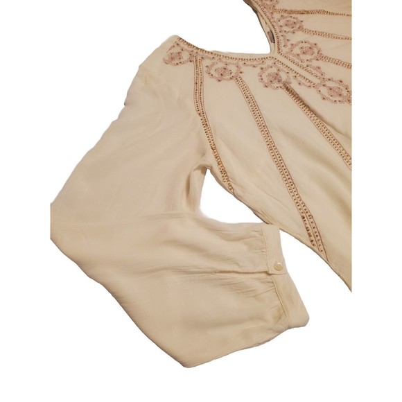 Chico's Sz 2 Beaded Embroidered Linen Lined Tunic Top Aztec Lagen Boho - Picture 5 of 12